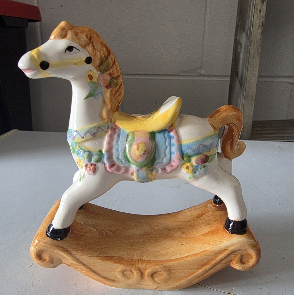 Hand-Painted Ceramic Rocking Horse Figurines